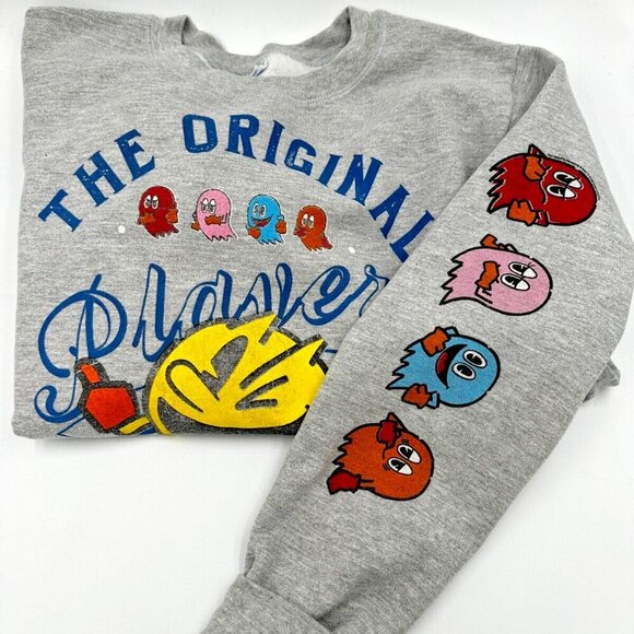 Gilden Sweaters - PacMan Sweater M Grey VIntage Game Sweatshirt Soft Gamer Pullover Crew Neck Top